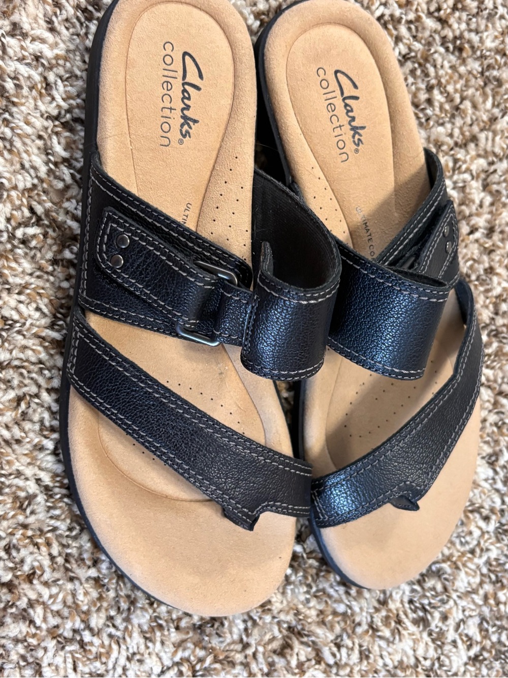Clarks Black Leather Dual-Strap Comfort Sandals New never worn.
